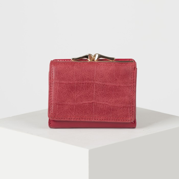 Кошелёк женский, отдел рамка, 2 отдела, для карт, на клапане, цвет красный