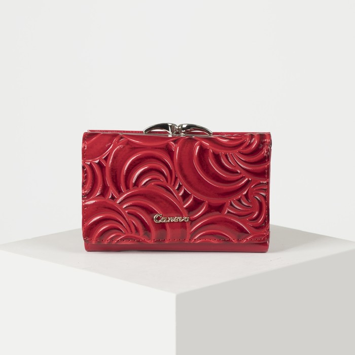 Кошелёк женский, 2 отдела рамка, 3 отдела, для карт, на клапане, цвет красный