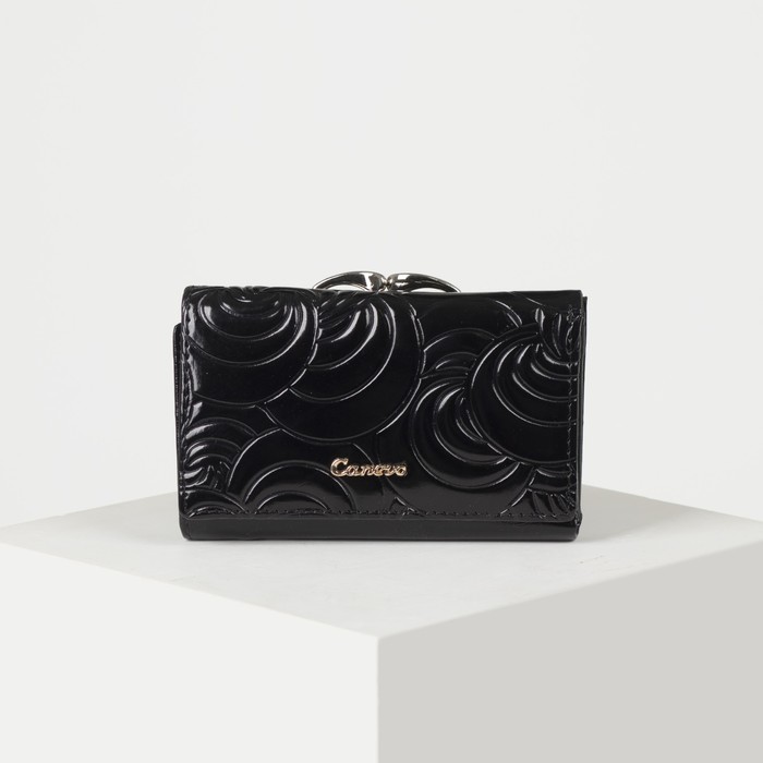 Кошелёк женский, 2 отдела рамка, 3 отдела, для карт, на клапане, цвет чёрный