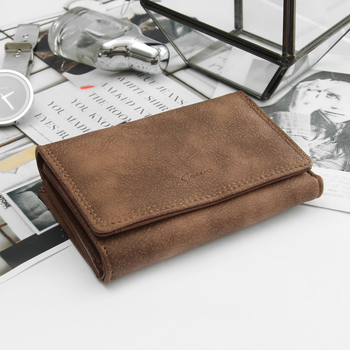 Кошелёк женский, отдел рамка, 2 отдела, для карт, на клапане, цвет кофе