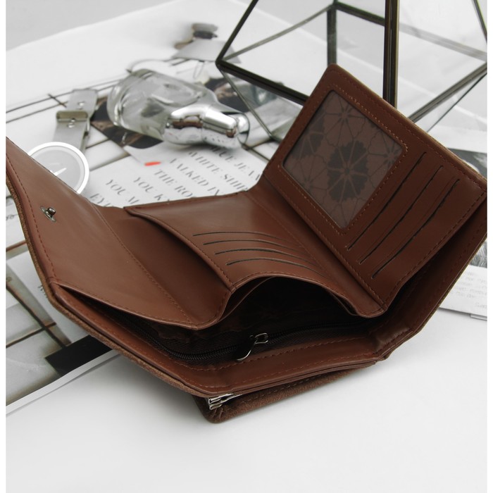 Кошелёк женский, отдел рамка, 2 отдела, для карт, на клапане, цвет кофе