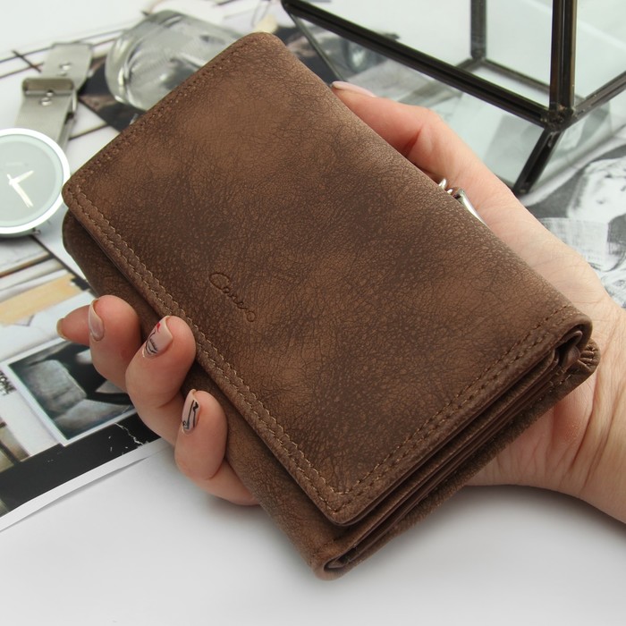 Кошелёк женский, отдел рамка, 2 отдела, для карт, на клапане, цвет кофе