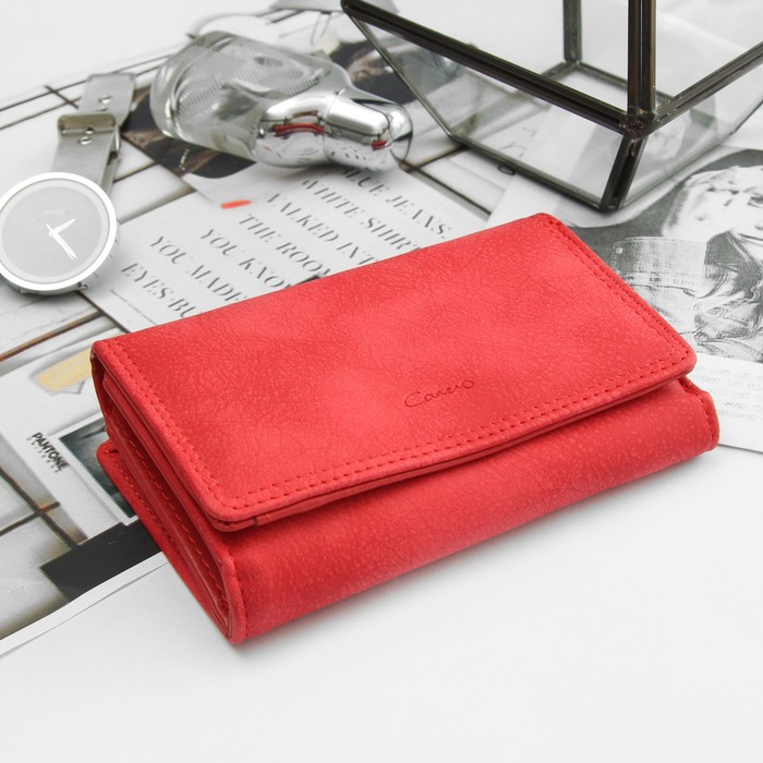 Кошелёк женский, отдел рамка, 2 отдела, для карт, на клапане, цвет красный