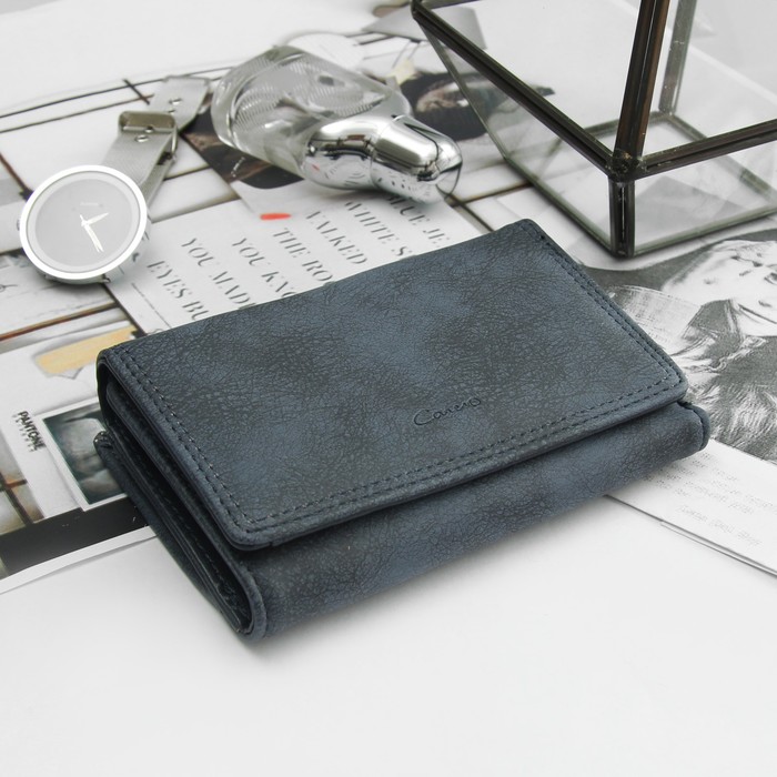 Кошелёк женский, отдел рамка, 2 отдела, для карт, на клапане, цвет синий