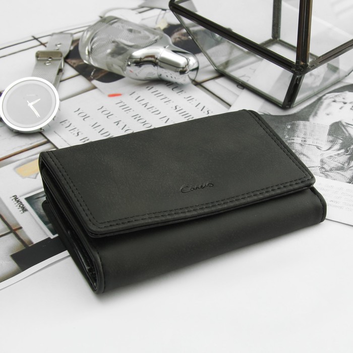 Кошелёк женский, отдел рамка, 2 отдела, для карт, на клапане, цвет чёрный