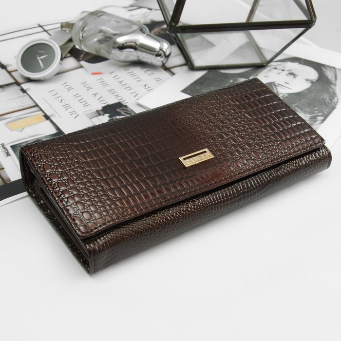 Кошелёк женский, 2 отдела рамка, 4 отдела, для карт, на магните, наружный карман, цвет кофе