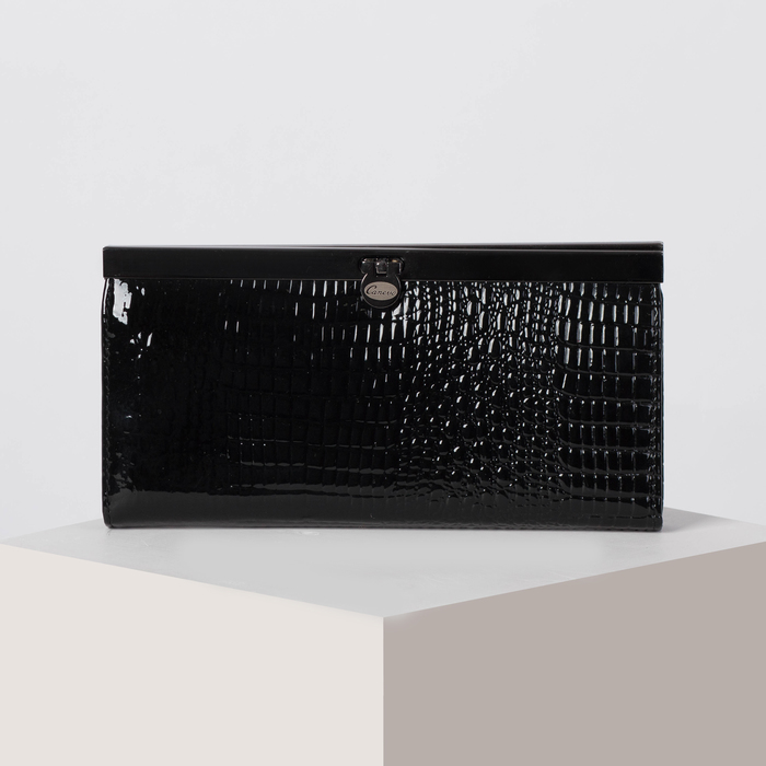 Кошелёк женский, 5 отделов, для монет, на защёлке, наружный карман, цвет чёрный