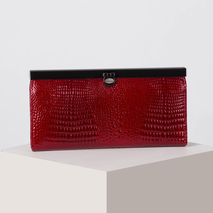 Кошелёк женский, 5 отделов, для монет, на защёлке, наружный карман, цвет красный