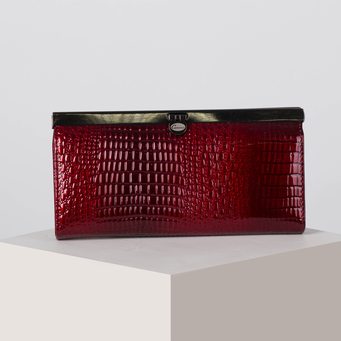 Кошелёк женский, 5 отделов, для монет, на защёлке, наружный карман, цвет бордовый