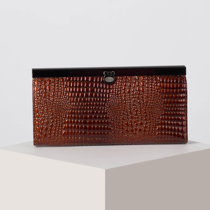 Кошелёк женский, 5 отделов, для монет, на защёлке, наружный карман, цвет рыжий