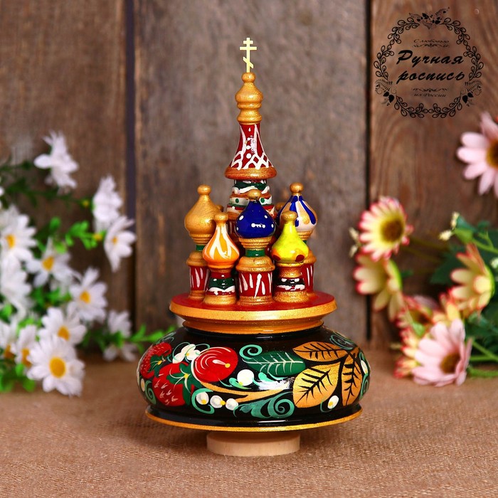 Сувенир-шкатулка музыкальная "Храм", 19х15,5 см, хохлома