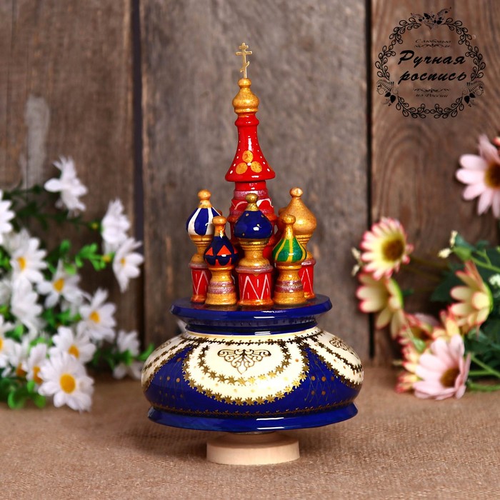 Сувенир-шкатулка музыкальная "Храм", 19х15,5 см, бело-синяя