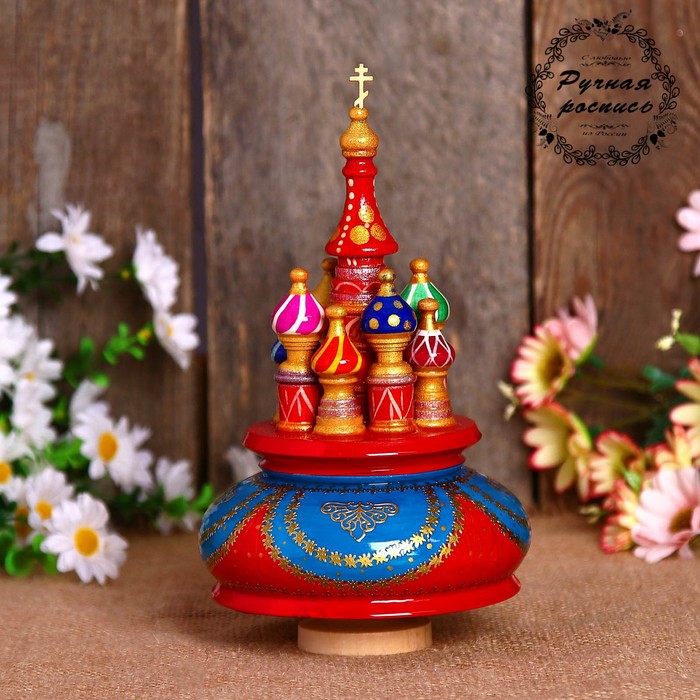 Сувенир-шкатулка музыкальная "Храм", 19х15,5 см, красно-голубая