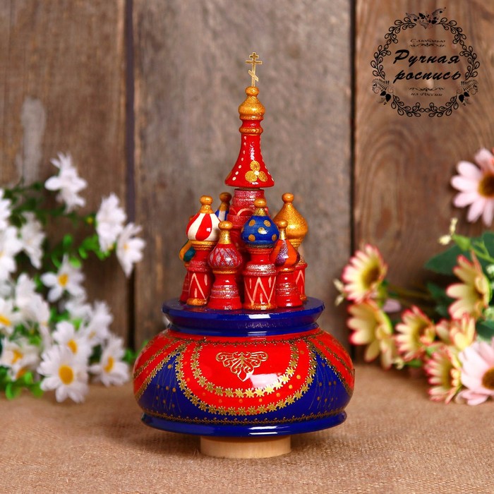 Сувенир-шкатулка музыкальная "Храм", 19х15,5 см, красно-синяя