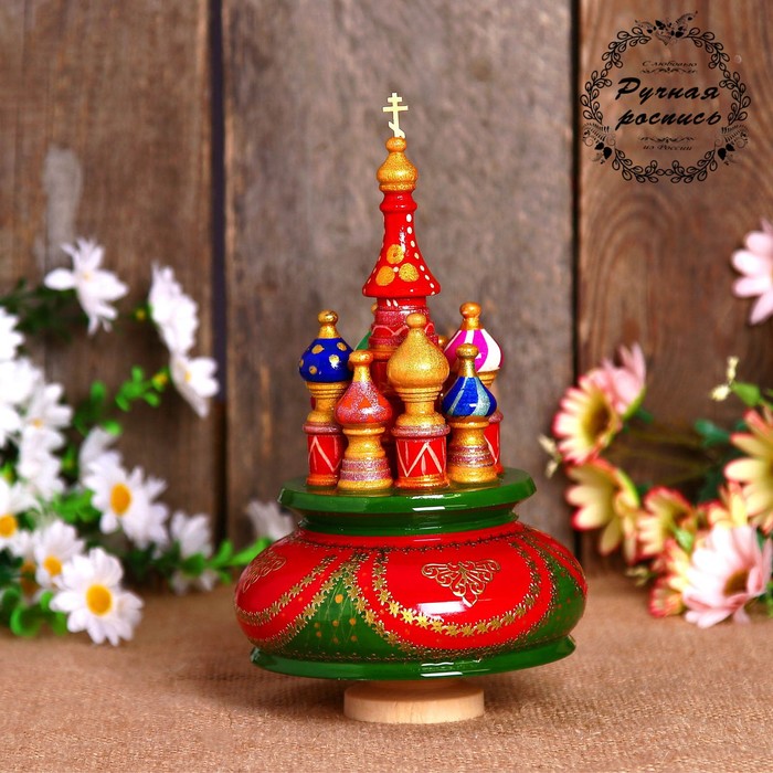 Сувенир-шкатулка музыкальная "Храм", 19х15,5 см, красно-зелёная