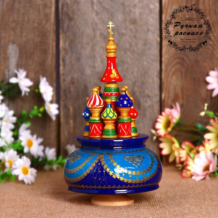 Сувенир-шкатулка музыкальная "Храм", 19х15,5 см, сине-голубая