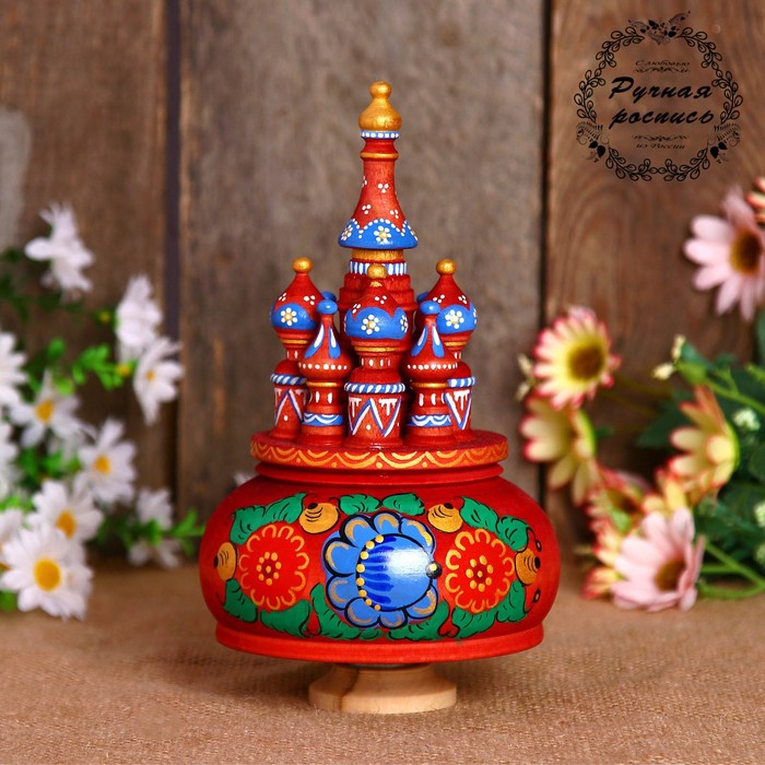 Сувенир-шкатулка музыкальная "Храм. Городецкая роспись", 19х15,5 см