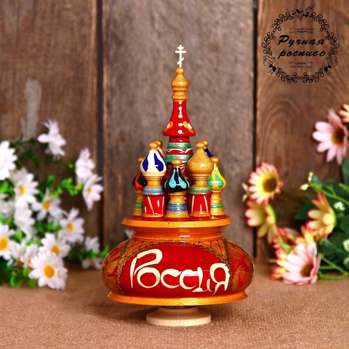 Сувенир-шкатулка музыкальная "Храм. Россия", 19х15,5 см, красная