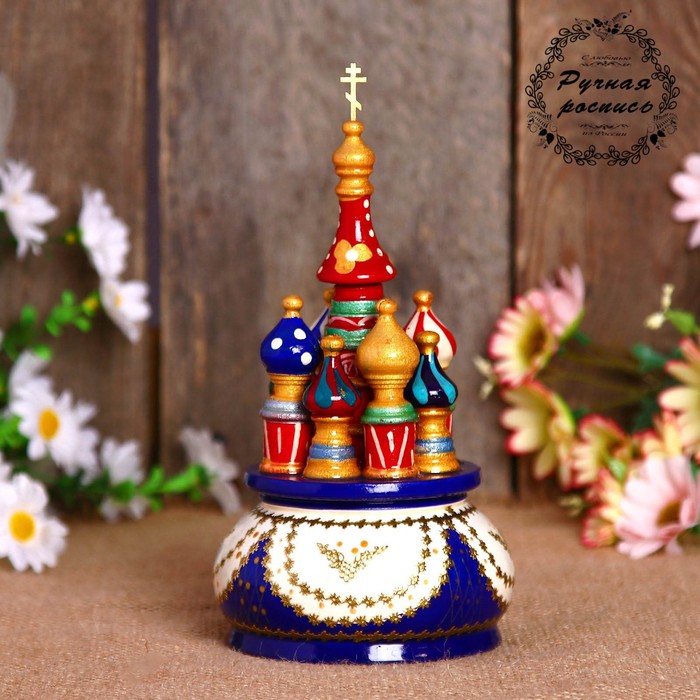 Сувенир-шкатулка музыкальная "Храм", 17х10 см, бело-синяя