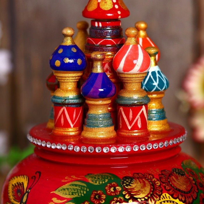 Сувенир-шкатулка музыкальная "Храм. Жостово", 19х15,5 см, красная