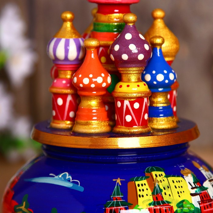 Сувенир-шкатулка музыкальная "Храм. Кремль", 19х15,5 см, синяя