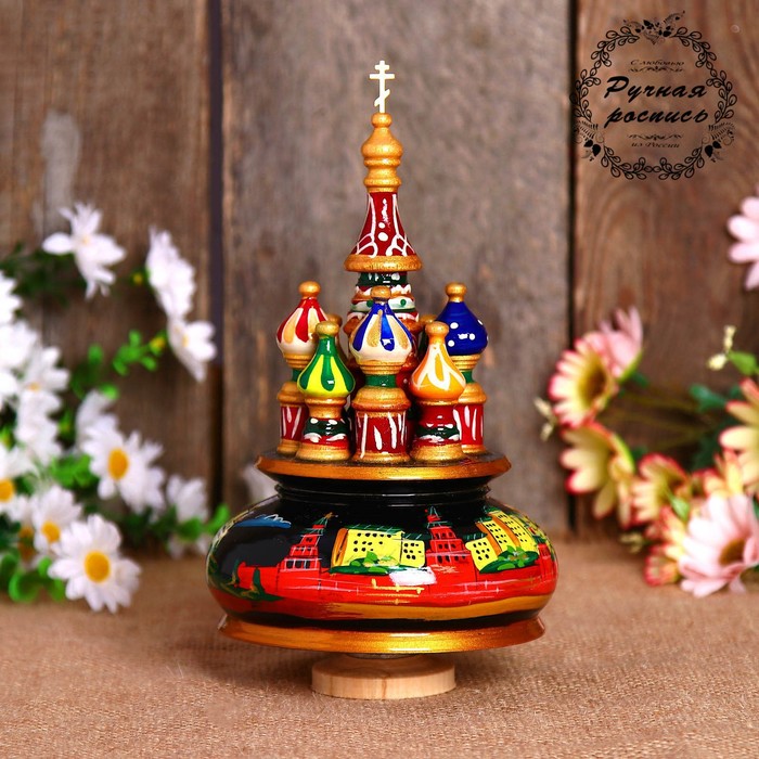 Сувенир-шкатулка музыкальная "Храм. Кремль", 19х15,5 см, чёрная