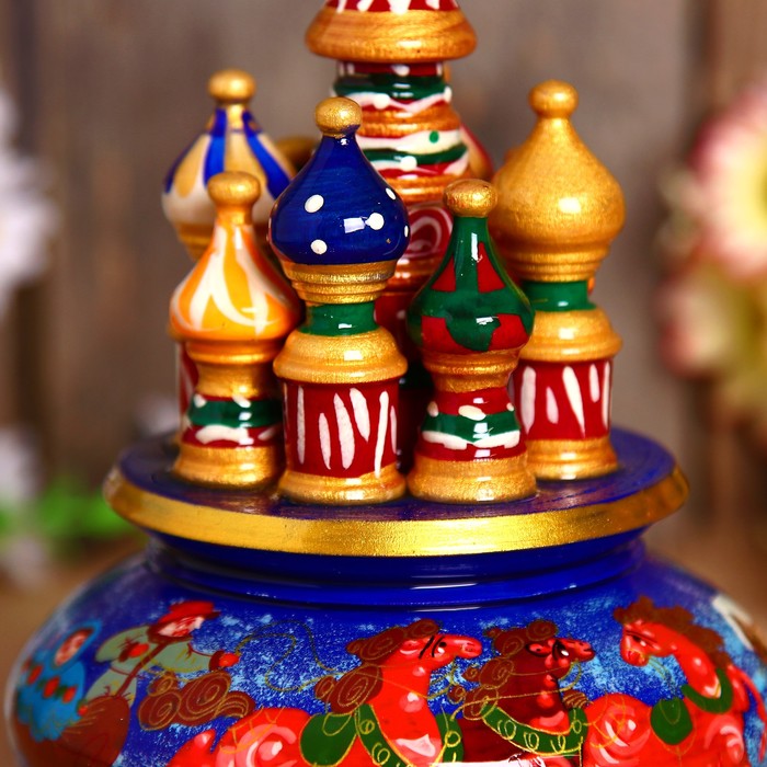 Сувенир-шкатулка музыкальная "Храм.Тройка", 19х15,5 см, синяя