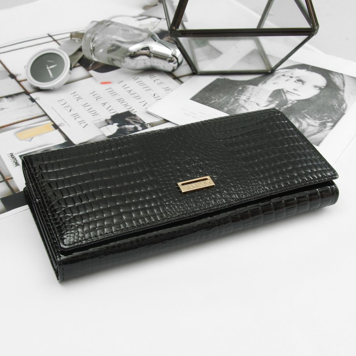 Кошелёк женский, 2 отдела рамка, 4 отдела, для карт, на магните, наружный карман, цвет чёрный