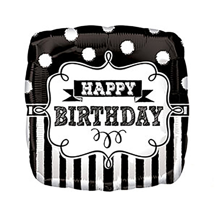 Шар фольгированный 18" "С днем рождения", горох, полосы квадрат А