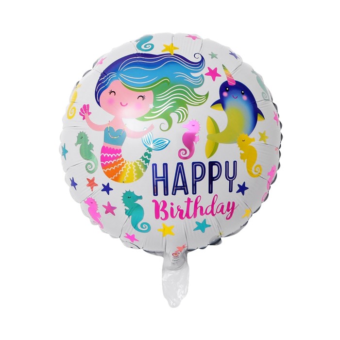 Шар фольгированный 18" "С днем рождения", дельфин и русалка, А