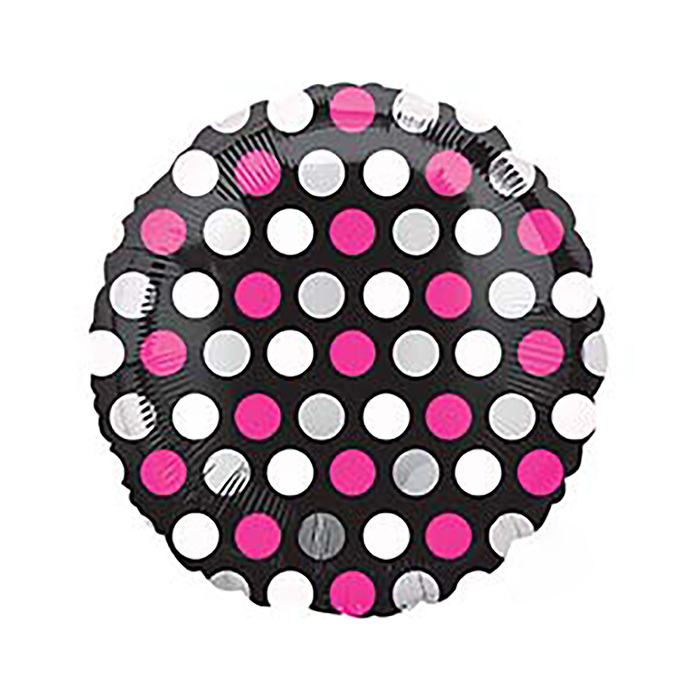 Шар фольгированный 18" "Горошек бело-розовый на черном", А