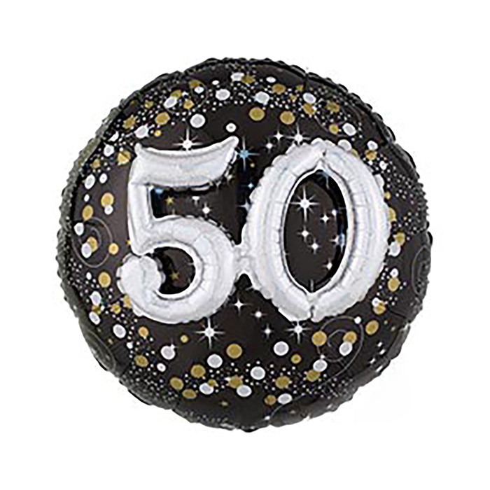 Шар фольгированный 32" ДЖАМБО "С днем рождения 50", блеск, золото 1 шт A