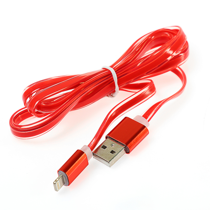Провод для зарядки LuazON USB - iPhone 5,6,7 плоский силикон, штекер металл, 1м,