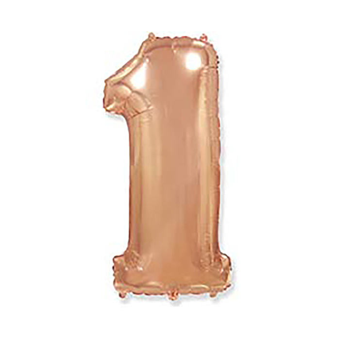 Шар фольгированный 40 "Цифра 1" розовое золото, Rose Gold FM