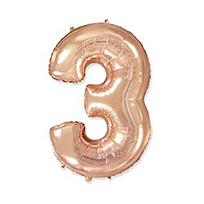 Шар фольгированный 40 "Цифра 3" розовое золото, Rose Gold FM