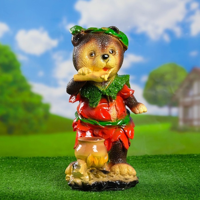 фото Садовая фигура "медведь с ложкой" красный, 43х22х23см хорошие сувениры