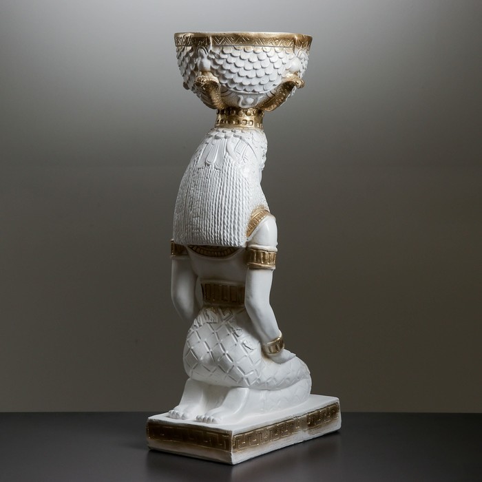 Фигурное кашпо "Египтянка" белое золото 71х26х32см