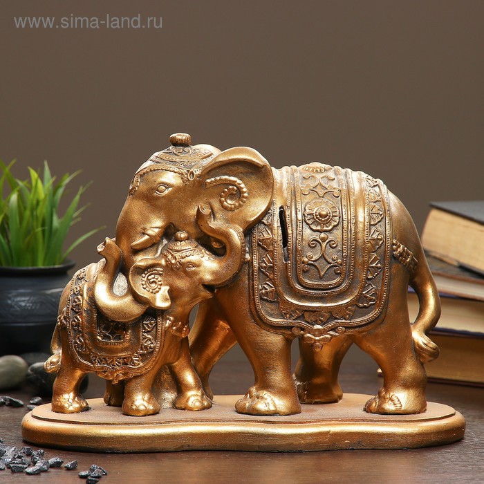 фарфоровая статуэтка слон со слоненком 13 см Копилка Слон со слоненком бронза, 15х32см