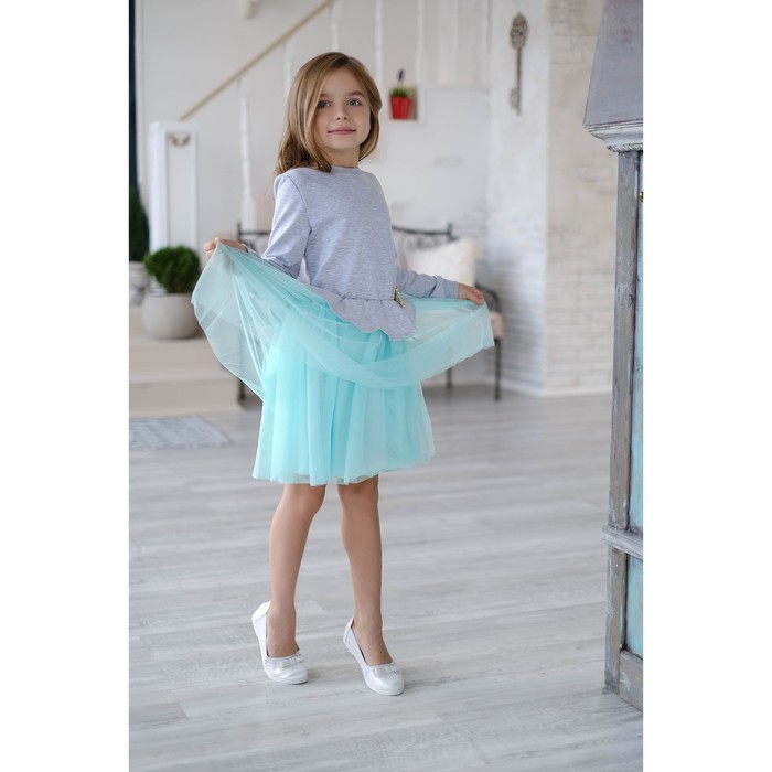 Платье детское KAFTAN, рост 98-104 см (30), серый/бирюзовый