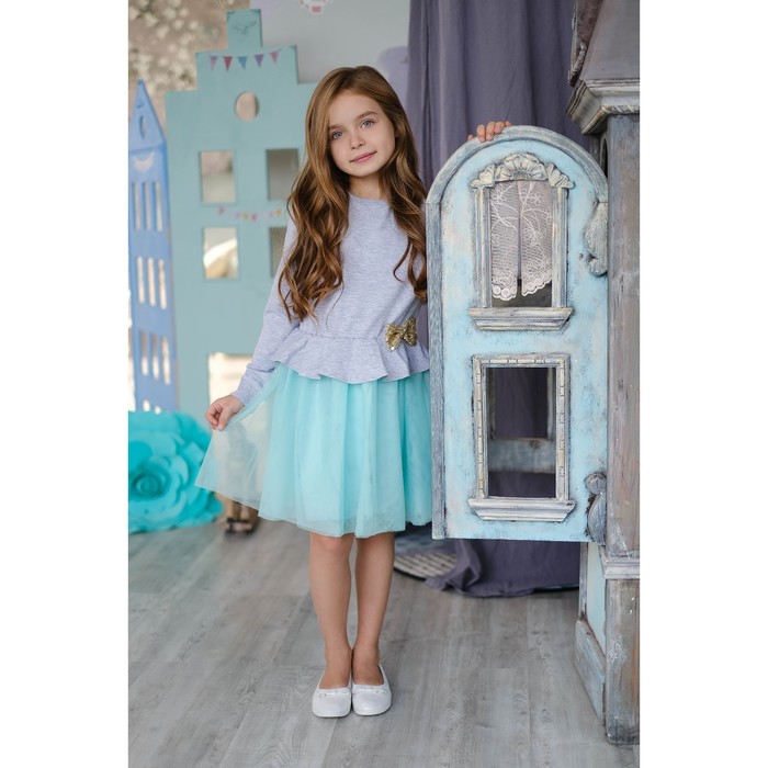 Платье детское KAFTAN, рост 134-140 см (36), серый/бирюзовый