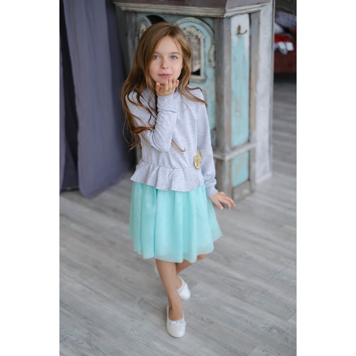 Платье детское KAFTAN, рост 134-140 см (36), серый/бирюзовый