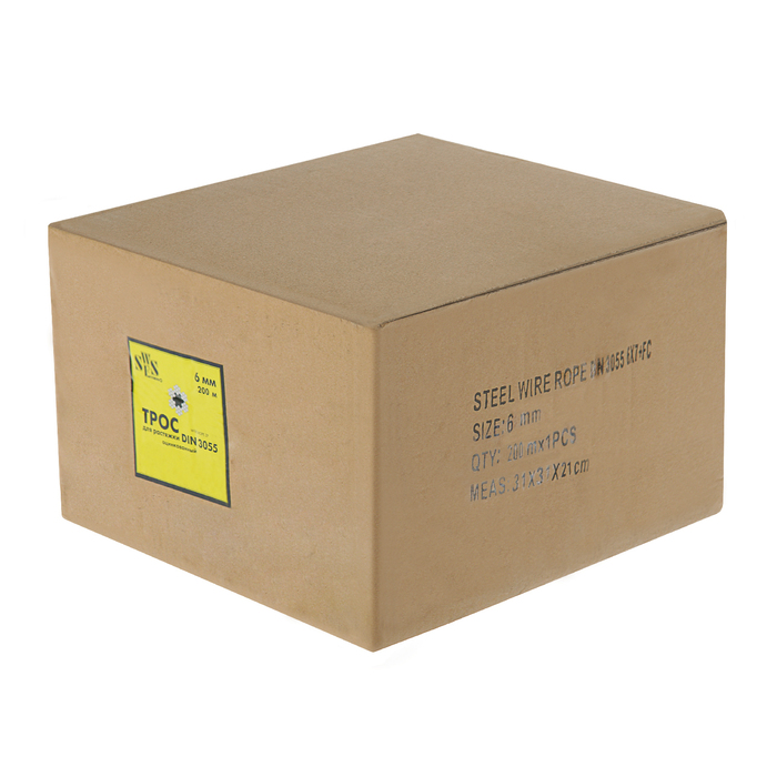Трос для растяжки, DIN 3055, стальной, d=6 мм, в катушке 200 м