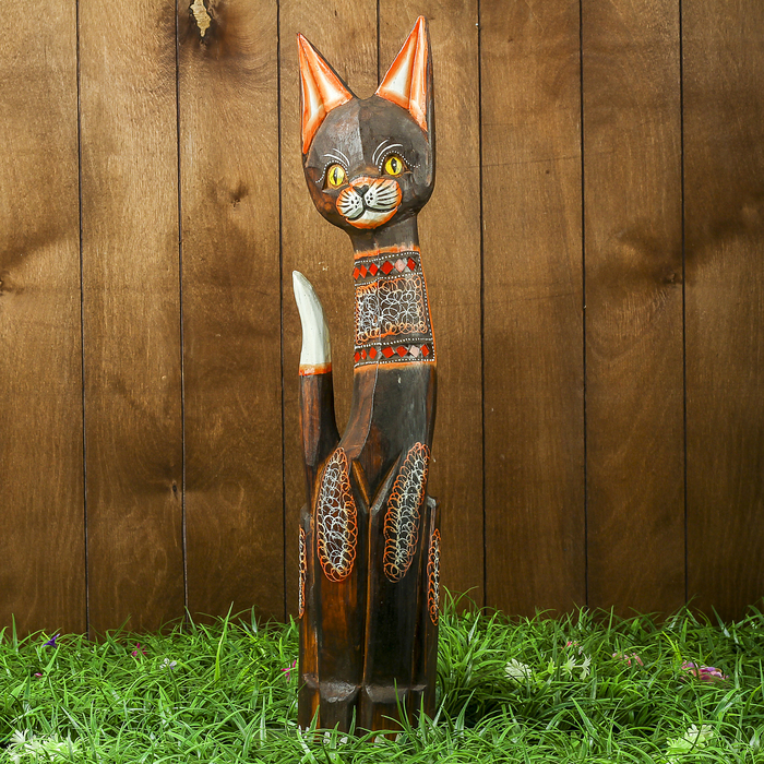 Сувенир дерево "Кошка с красными вставками" 14х6х60 см