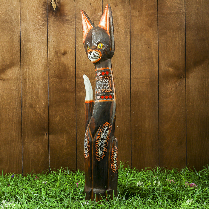 Сувенир дерево "Кошка с красными вставками" 14х6х60 см