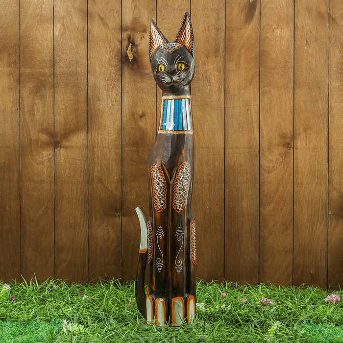 Сувенир дерево "Кошка с голубыми вставками" 15х8х80 см