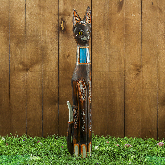 Сувенир дерево "Кошка с голубыми вставками" 15х8х80 см