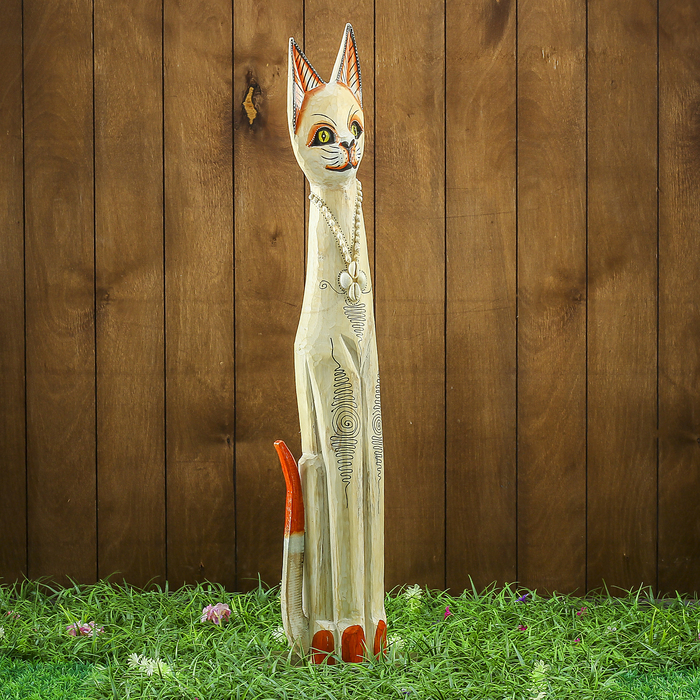 Сувенир дерево "Светлая кошка с украшениями" 15х8х80 см