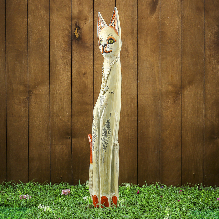 Сувенир дерево "Светлая кошка с украшениями" 15х8х80 см