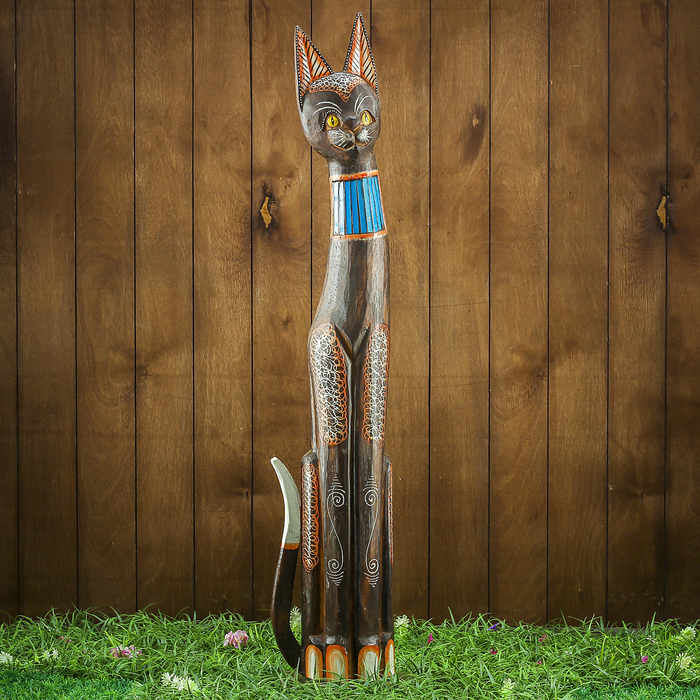 Сувенир дерево "Кошка с голубыми вставками" 16х7х100 см