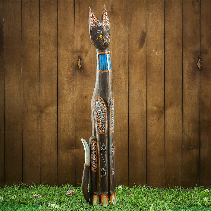 Сувенир дерево "Кошка с голубыми вставками" 16х7х100 см